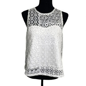 RVCA Tank Top S White Geometric Lace Eyelet Sleeveless Boho‎ Festival WE904LEY